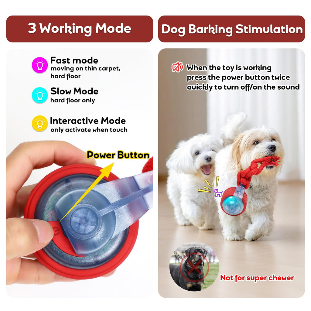 Dog Toys Interactive Rolling Ball with Rope, Motion-Activated