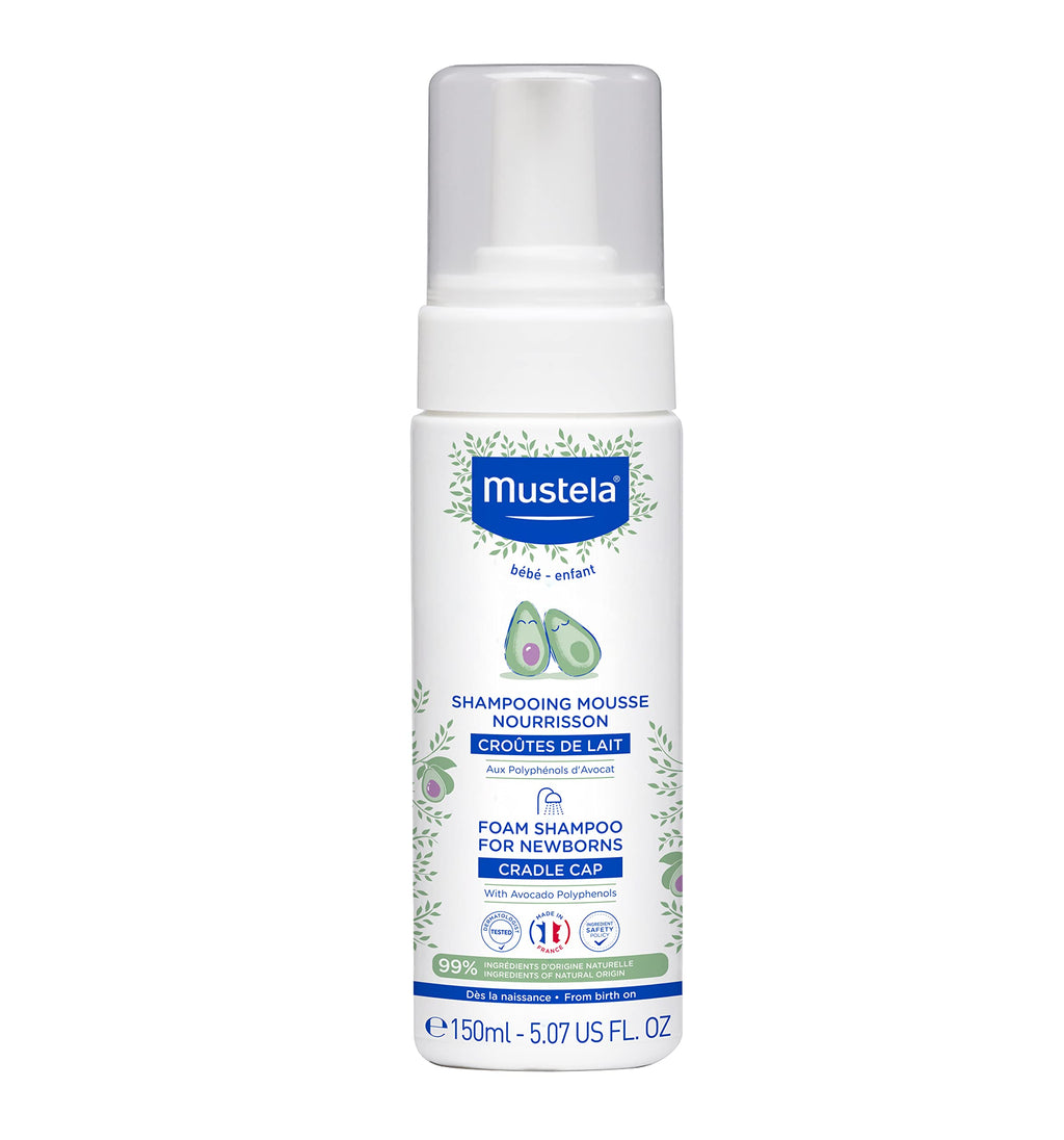 Mustela Foam Shampoo for Newborns - Baby Shampoo for Cradle Cap with Naturally Derived Avocado Oil Polyphenols - Fragrance-Free - 5.07 fl. oz