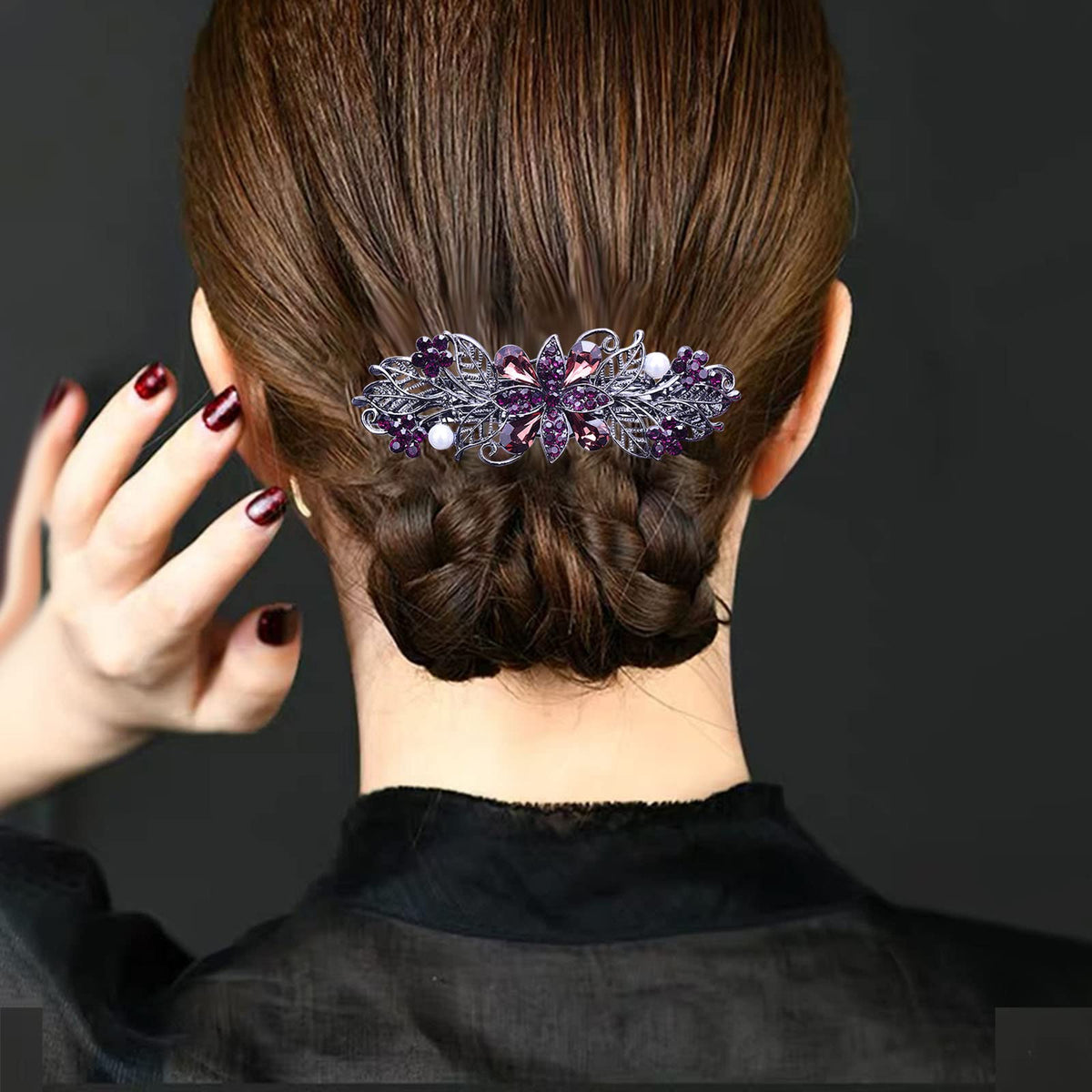 4 PCS Hair Barrettes for Women Ladies, Flower Crystal Rhinestones Barrette Pearl Spring Hair Clip Accessories Women Fashion Ponytail Holders Barrette for Daily Wear Mothers Day present