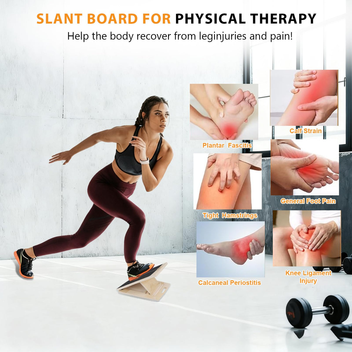 Slant Board for Calf Stretching, Adjustable Wooden Incline Board with Anti-Slip EVA Base, 300LB Capacity Portable Calf Stretcher for Physical Therapy, Squats, Ankle & Heel Support at Home/Gym