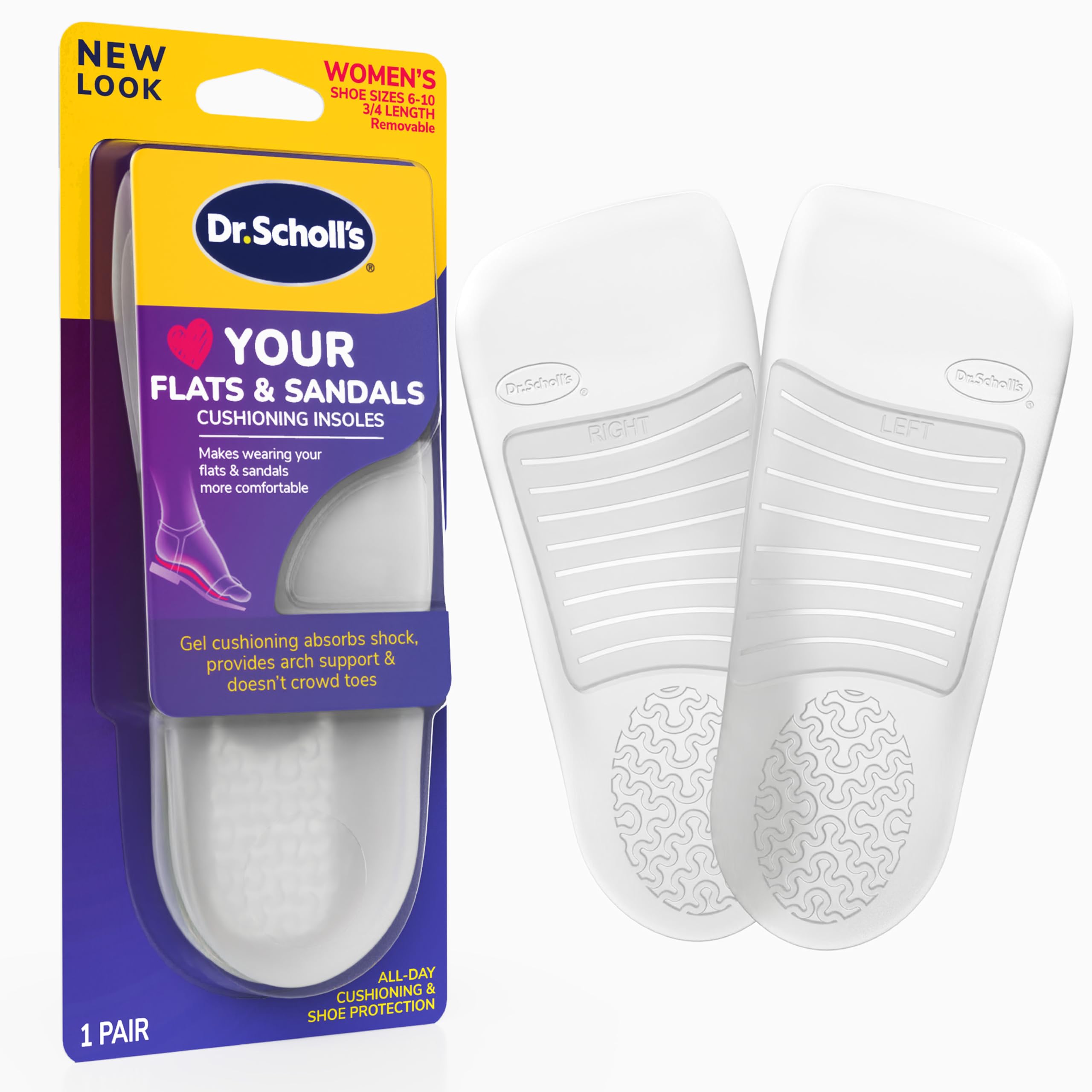 Buy now Dr. Scholl's Love Your Flats & Sandals 3/4 Length Insoles, All-Day Comfort, Relieve & Prevent Shoe Discomfort, Absorbs Shock, Arch Support 1 Pair (Pack of 1) Clear Gel for Open Side Flats Solid at indiglob india