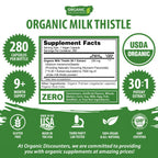 USDA Organic Milk Thistle 30:1 Extract Capsules, 280 Vegan Capsules, Rich in Silymarin Flavonoids, Liver Cleanse and Liver Detox Support, Standardized 30X Extract, Made in the USA