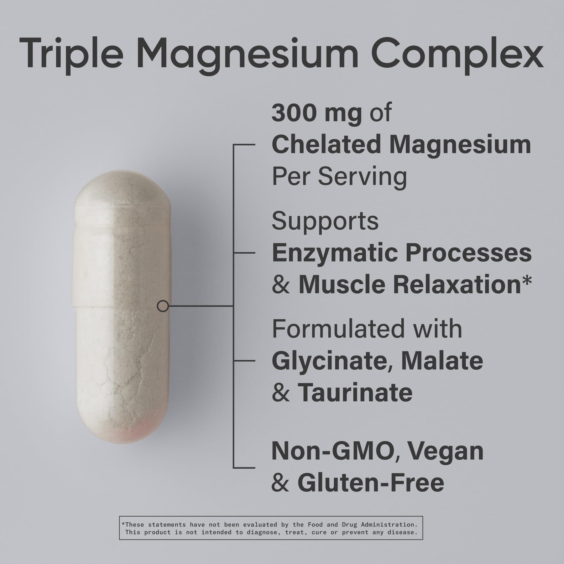 Sports Research® Triple Magnesium Complex 300mg, 120 Veggie Capules | Cheleated Magnesium Glycinate, Taurinate & Malate (Chelamax®) for Enhanced Bioavailability* - Non-GMO, Certified Vegan