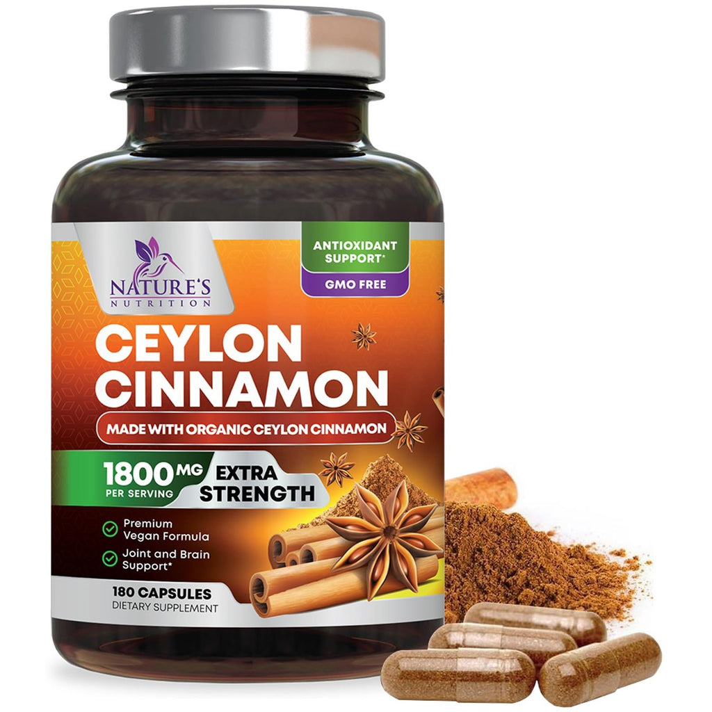 Organic Ceylon Cinnamon Capsules - Extra Strength Certified Organic Ceylon Cinnamon Supplement 1800mg Per Serving - Energy & Heart Support Antioxidant Pill for Women & Men, Bottled USA - 120 Capsules