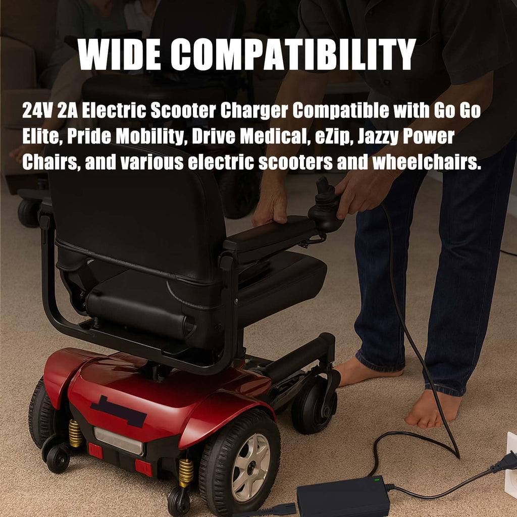 24V 2A 3-pin XLR Electric Scooter Charger Compatible with Go-Go Elite Traveller, Pride Mobility, Jazzy Power Chair Charger & Plus Ezip Mountain Trailz