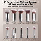BEAKEY Makeup Brushes set with 2 Blending Sponges,10 Brush Face and Eye Set | Beginner-friendly face and eye tools with soft synthetic fibers for light,buildable coverage from foundation to eyeshadow