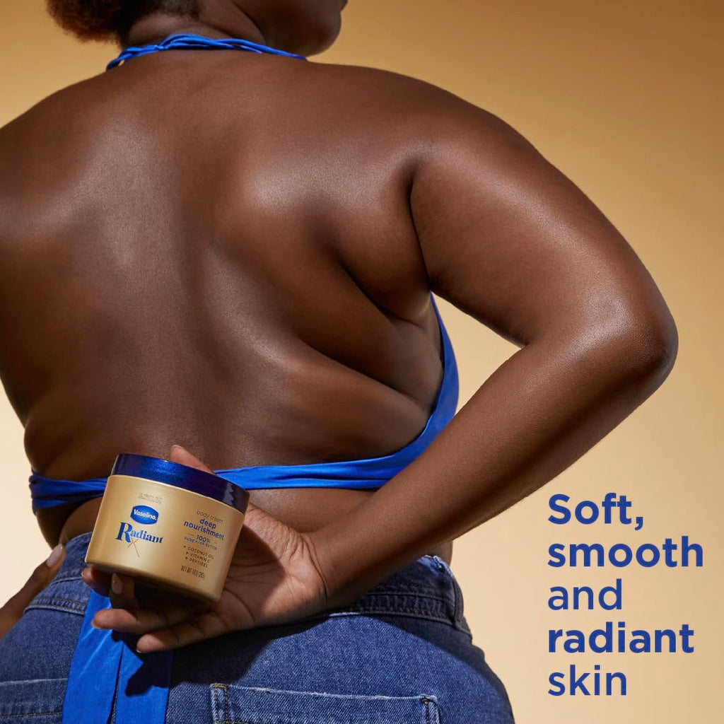 Vaseline Radiant X Deep Nourishment Body Cream 100% Pure Shea Butter, Coconut Oil, Vitamin C, & Peptides 10 oz (Pack of 6)