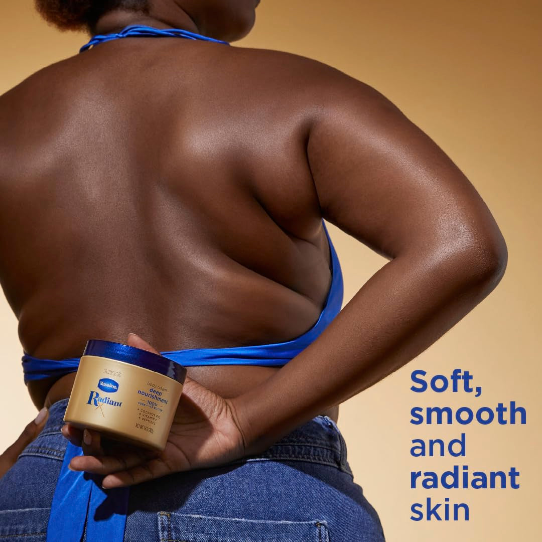 Vaseline Radiant X Deep Nourishment Body Cream 100% Pure Shea Butter, Coconut Oil, Vitamin C, & Peptides 10 oz (Pack of 6)