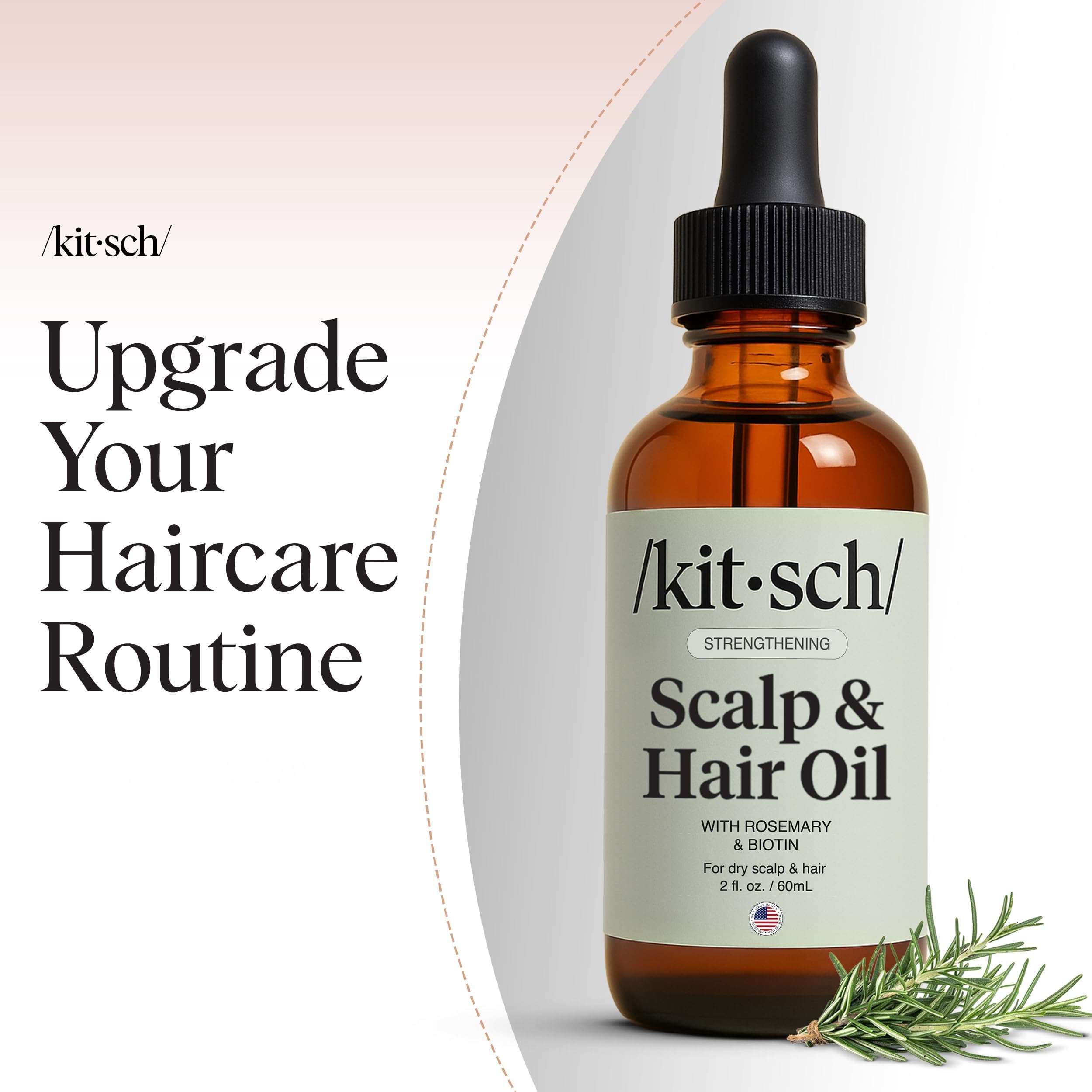 Kitsch Rosemary Oil for Hair Growth -With Castor Oil, Biotin & Jojoba- 60mL | Pre-Wash Hair Oil For Hair Care – Adds Shine, Strengthens Roots, Scalp Treatment – Lavender Scent