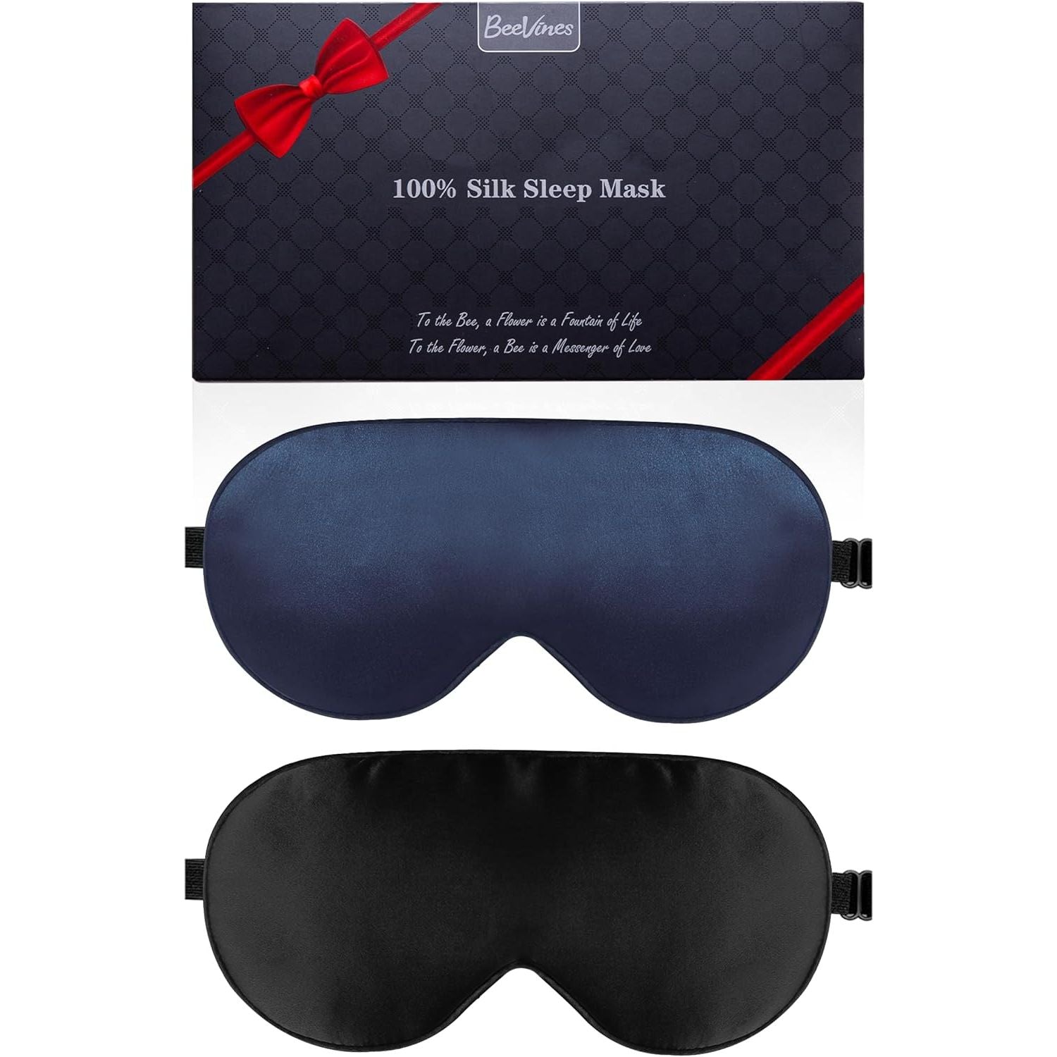 Buy now BeeVines Sleep Mask, 2 Pack 100% Real Natural Silk Eye Masks with Adjustable Strap for Sleeping, Mulberry Silk Eye Sleep Shade Cover, Blocks Light Reduces Puffy Eyes Traveling Gifts (Black & Black) 03-black & Blue at indiglob india