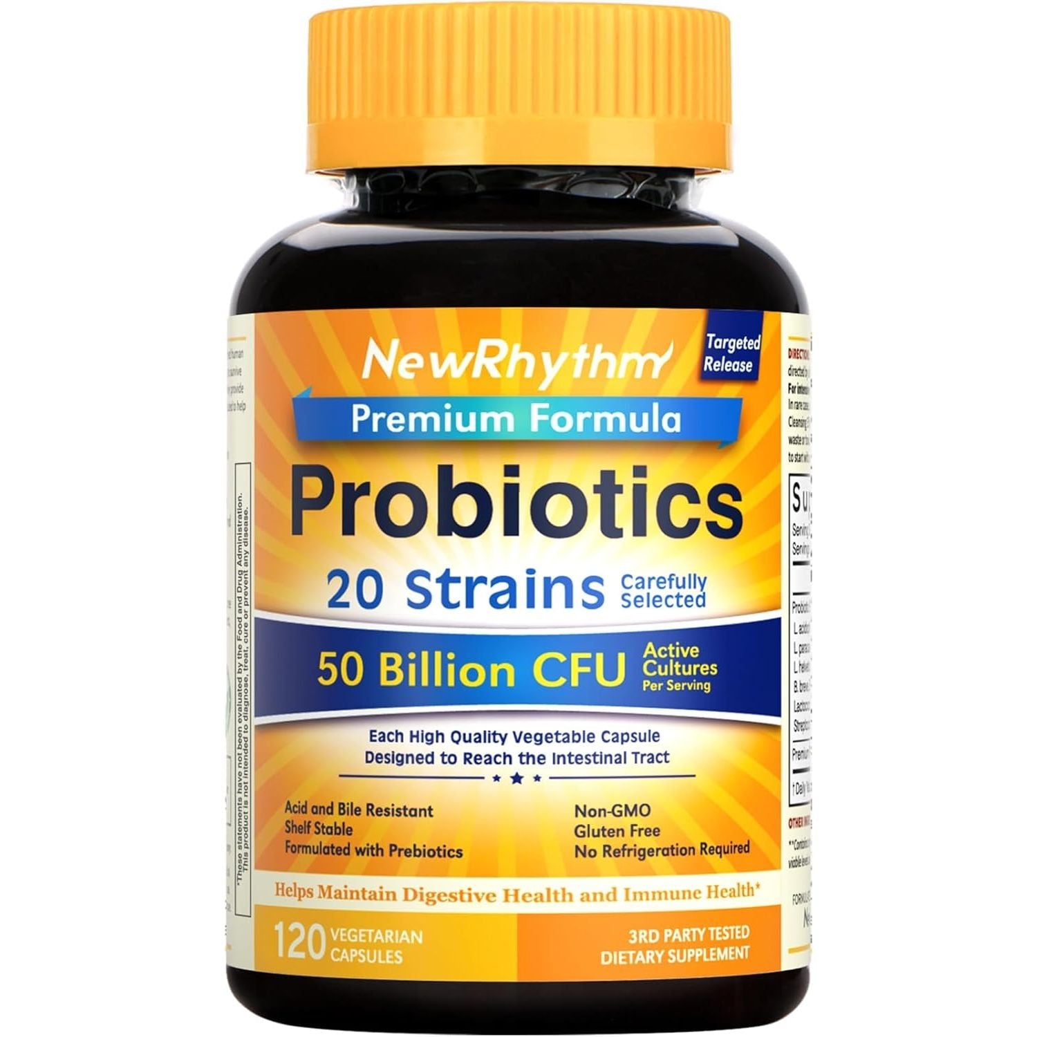 Buy now NewRhythm Probiotics 50 Billion CFU 20 Strains, 60 Veggie Capsules, Targeted Release Technology, Stomach Acid Resistant, No Need for Refrigeration, Non-GMO, Gluten Free 120 Count (Pack of 1) at indiglob india