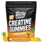 TASTY GAINS Creatine Gummies - 90g of Creatine Monohydrate - Workout Supplements - Build Muscle & Boost Strength for Men & Women - Made in USA - Non GMO - Vegan Friendly (Large, Pineapple Mango)