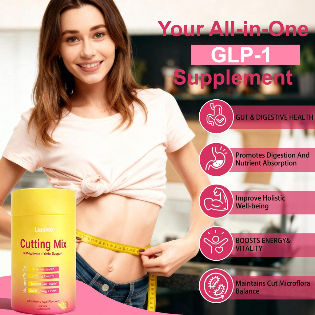Cutting Drink Mix - GLP-1 Drink Mix | Dual-Action Prebiotic Formula for Gut Wellness Support & Healthy Energy Boost | Non-GMO, Gluten-Free & Vegan | Strawberry Açaí Flavor (30 Sticks)