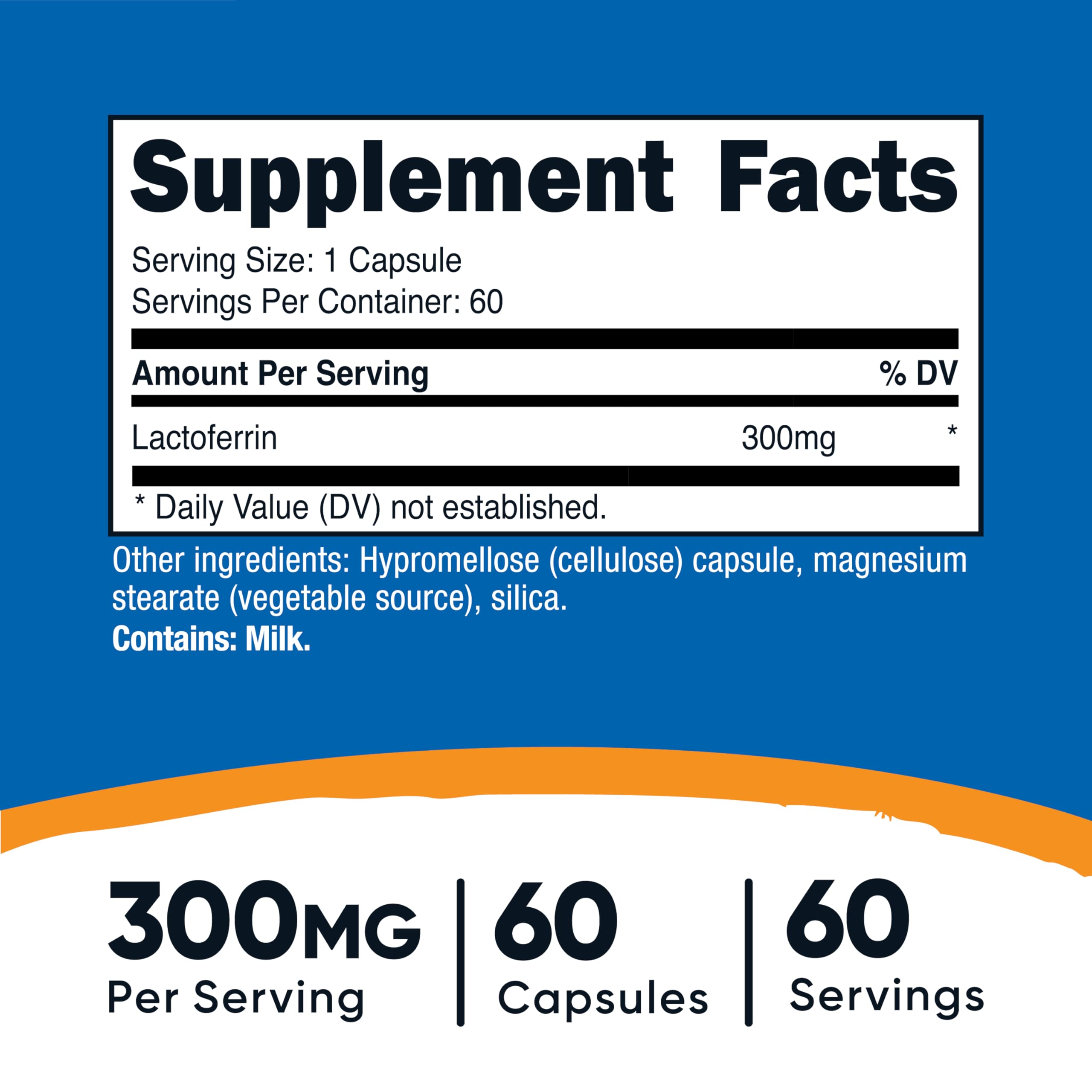 Nutricost Lactoferrin Capsules (60 Capsules, 300mg) 60 Servings, GMO-Free | Third-Party Tested, Gluten-Free, Vegetarian, GMP Compliant
