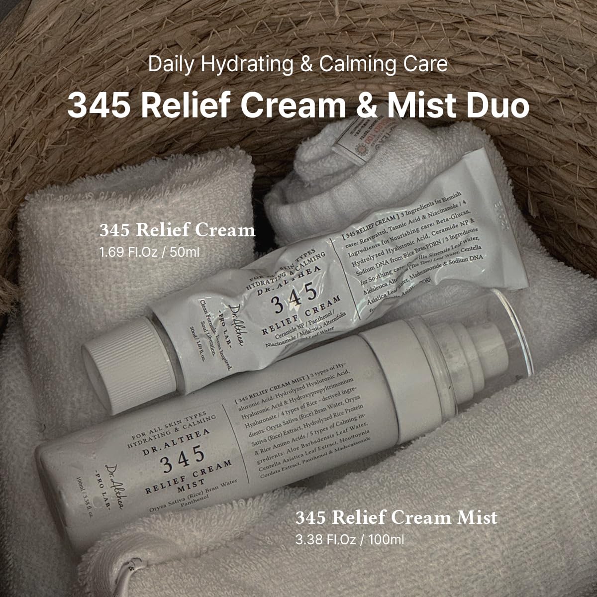 Dr.Althea 345 Relief Cream & Mist Duo, Korean Vegan Skin Care Set | Soothing Recovery & Moisture for Sensitive Skin, Daily Post-Acne Moisturizer, Versatile Hydration Mist Spray