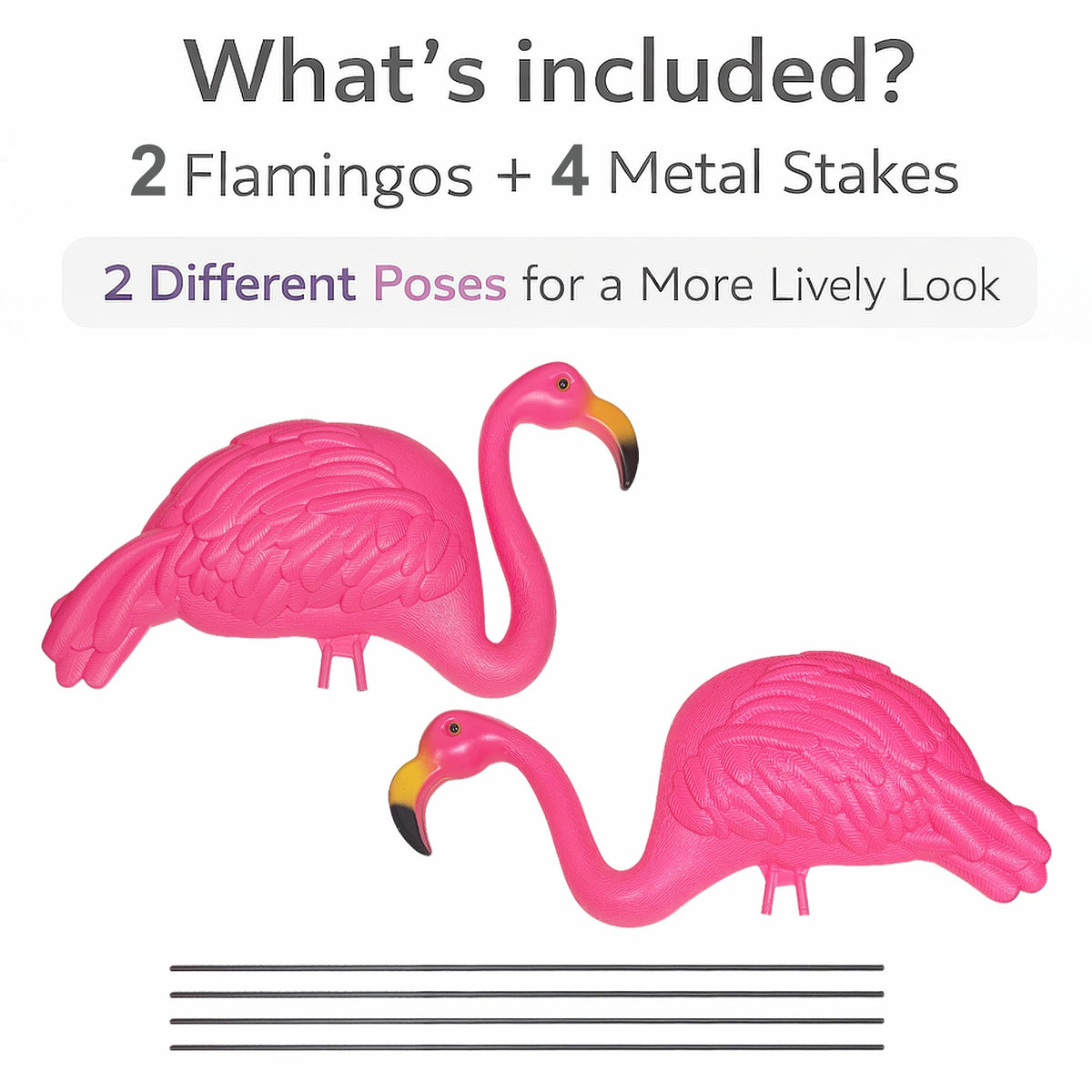 GIFTEXPRESS Pink Flamingos Yard Decorations - 2 Pack Extra Large 24" Tall Plastic Flamingo Statue w/Metal Stakes - Lawn Ornaments & Garden Decor for Outdoor Parties