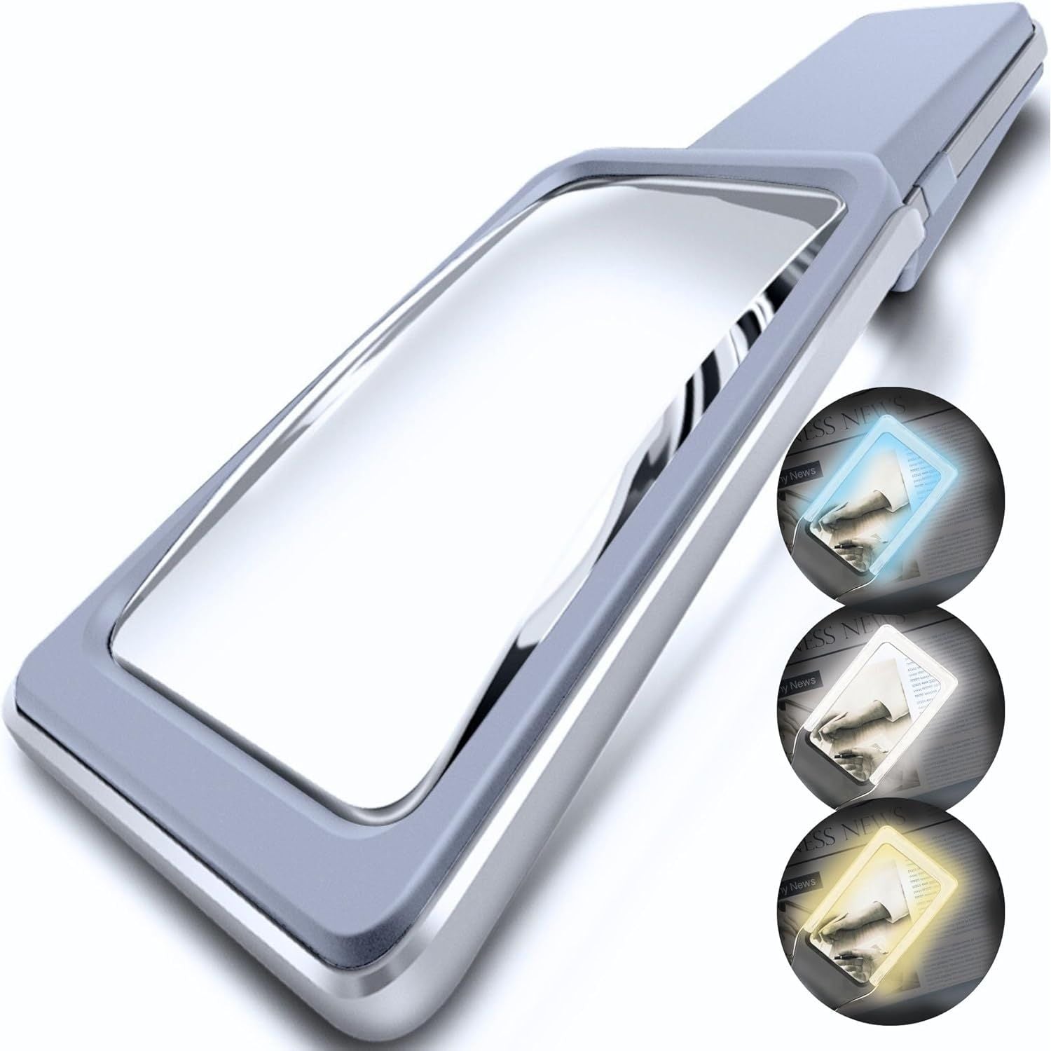 Buy now MAGNIPROS Patented 6X Large Magnifying Glass with Light | 3 Color Light Modes | Anti-Glare Lens & Stepless Dimmable LEDs | Perfect for Reading Fine Print & Inspection - Ideal for Seniors & Low Vision Gray at indiglob india
