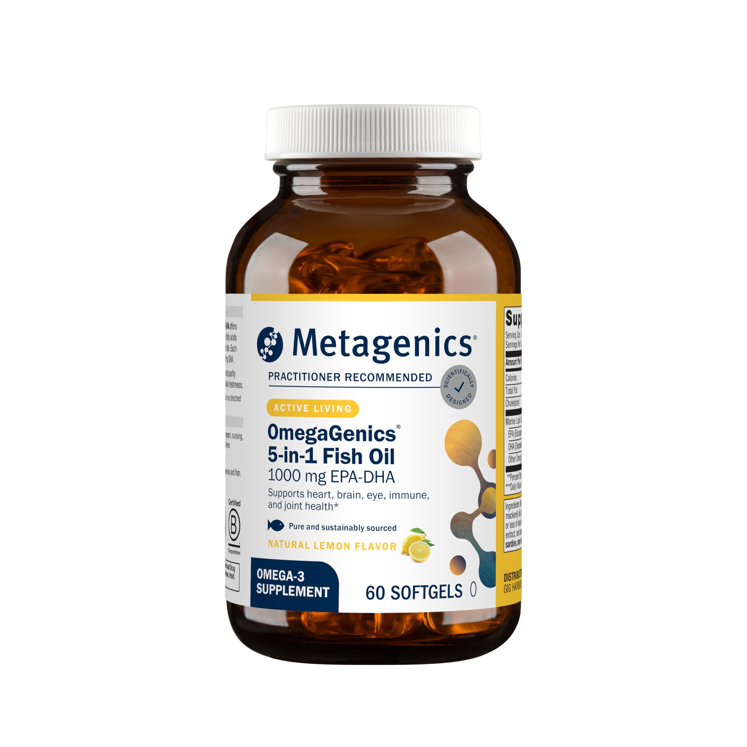 Metagenics OmegaGenics Omega-3 Fish Oil 1000mg EPA DHA, 60 Softgels | High Potency Omega-3 Supplement for Heart, Brain and Joint Health, Sustainably Sourced Fish Oil, 1000mg EPA and DHA