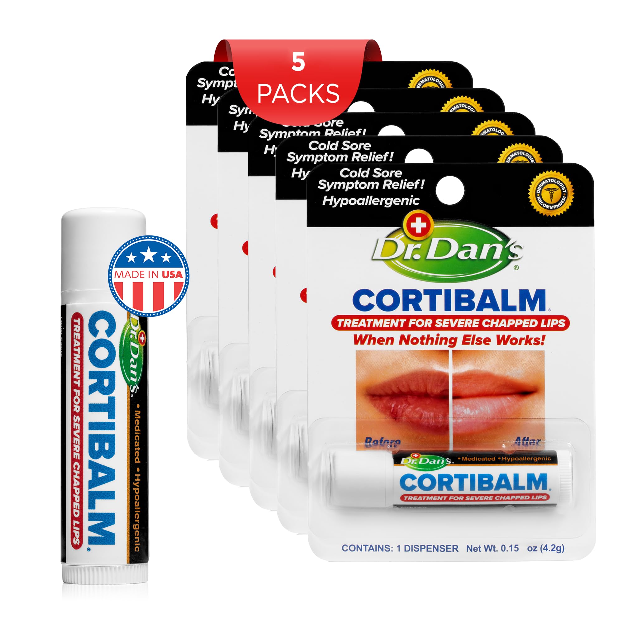 Buy now Dr. Dan's Cortibalm-5 pack- for Dry Cracked Lips Healing Lip Balm for Severely Chapped Lips - Designed for Men, Women and Children at indiglob india