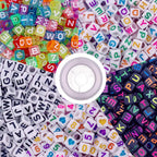 1000 Pcs Letter Beads Acrylic Cube Beads Alphabet Bead Number Bead with Elastic String for Jewelry Making