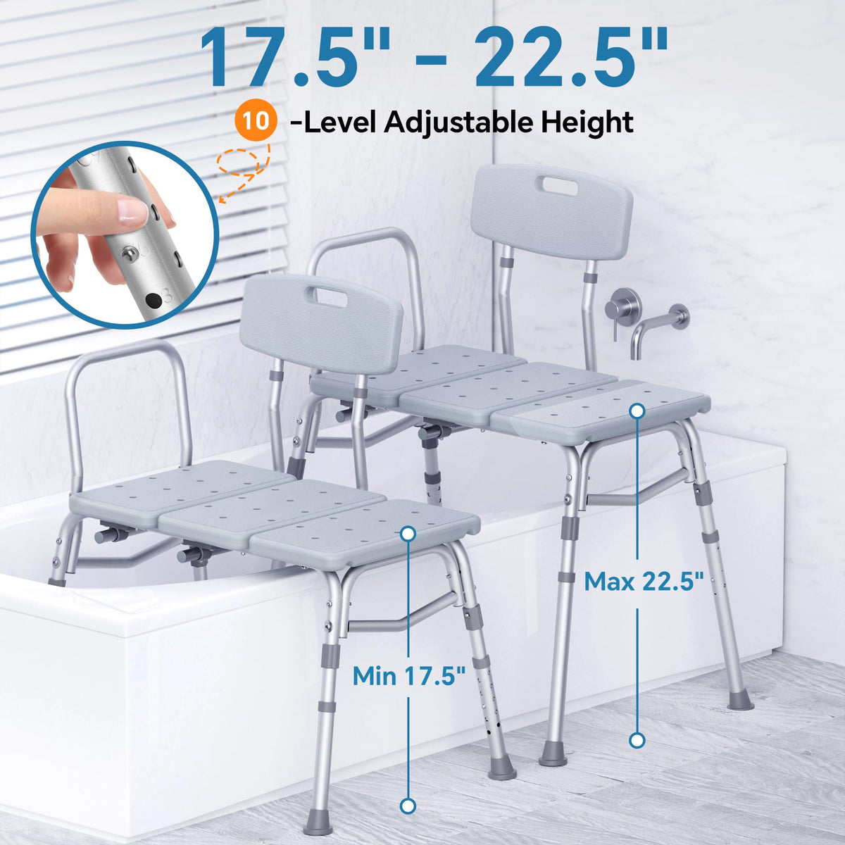 HOMLAND Tub Transfer Bench with Backrest for Bathtub, Height Adjustable