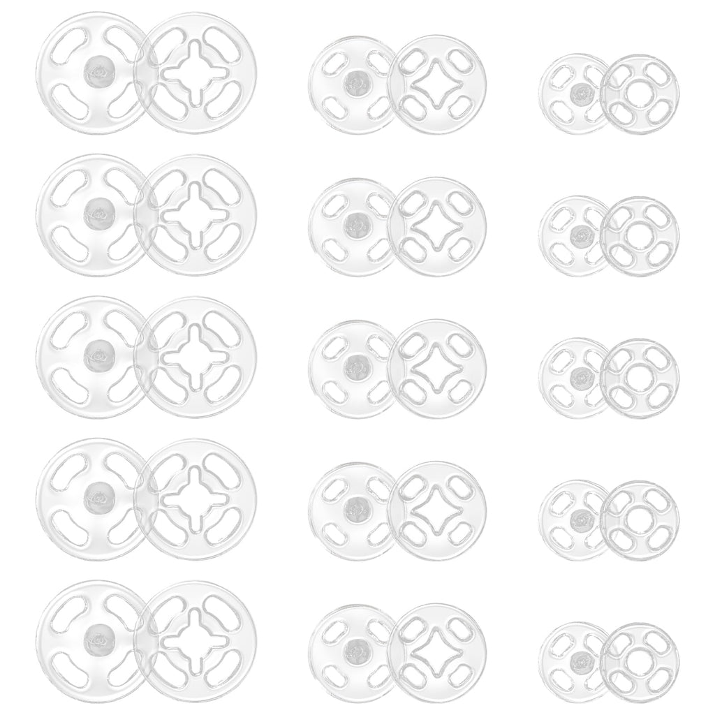 TIESOME Plastic Sew-on Snap Buttons, 36 Sets 3 Sizes Invisible Sew on Press Buttons Kit Round Clear Snap Fasteners Button for Shirts Sewing Clothing DIY Craft(7.5mm 10mm 12.5mm)