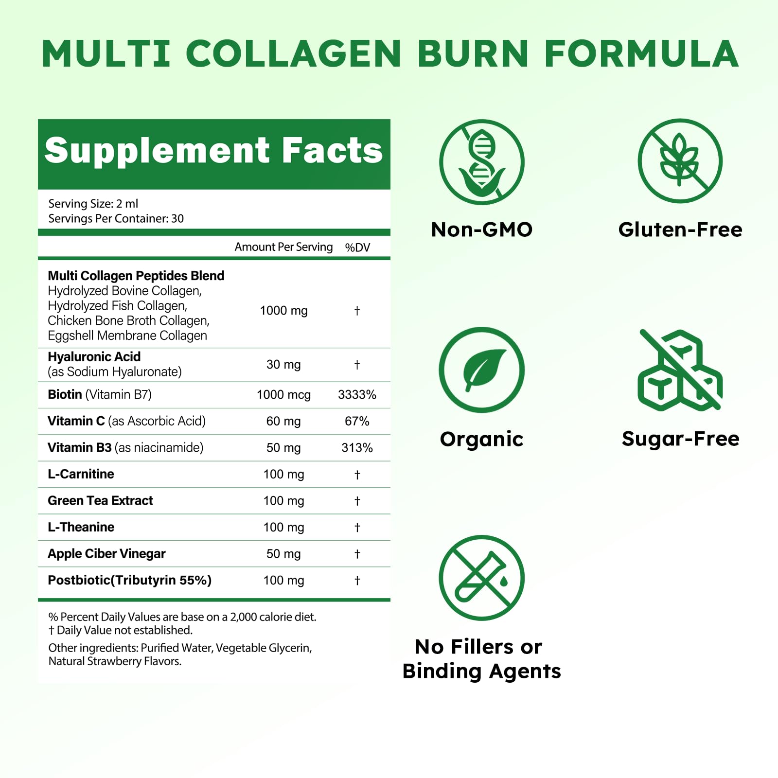10-in-1 Liquid Collagen for Women, GLP Friendly Multi Collagen | Trim & Glow Hydrolyzed Collagen Burn Drops w. Hyaluronic Acid Biotin Green Tea & ACV, Digestive Gut Skin Health & Hair Growth