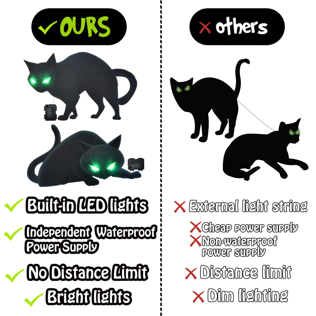 Lighted Black Cat Decor Yard Signs, 4 PCS Halloween Decorations Outdoor Scary Black Cat with LED Lights Glow Eyes for Lawn Garden Yard Stakes Outside Halloween Decoration Decor Clearance