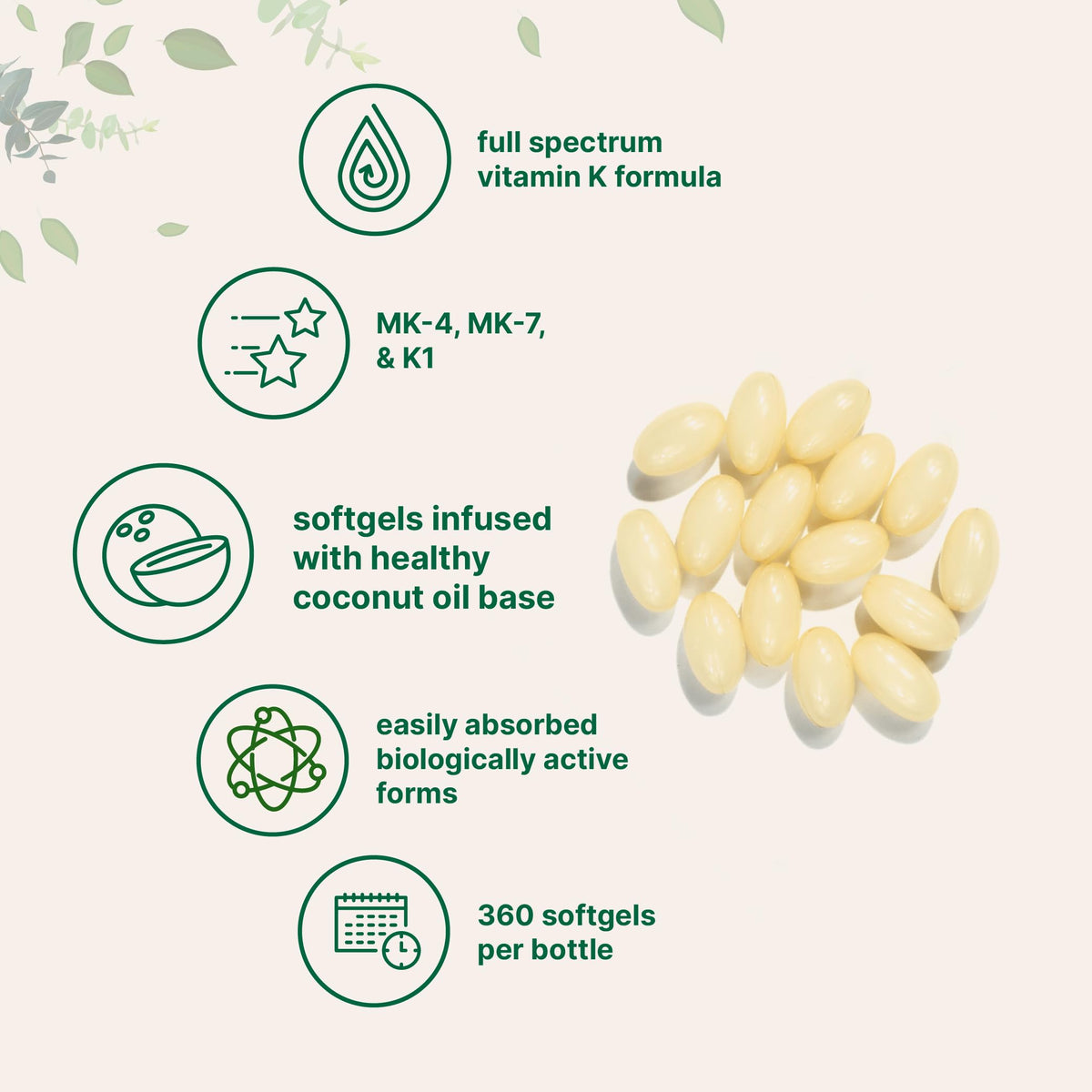 Micro Ingredients Super Vitamin K Complex (K2 MK7 + MK4 & K1), 360 Coconut Oil Softgels | Easily Absorbed K Vitamins, Active Menaquinone Complex | Non-GMO