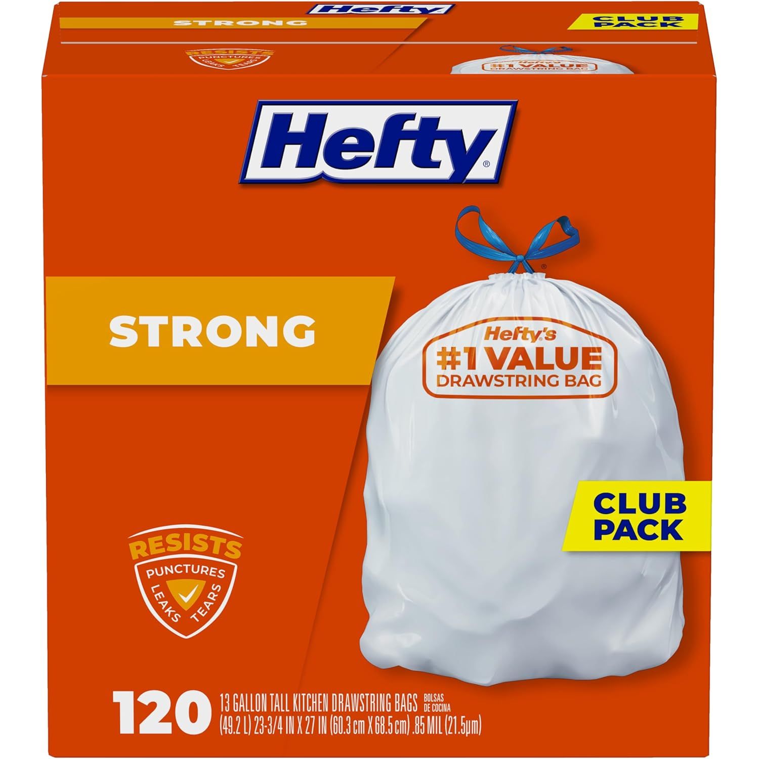Buy now Hefty Strong Tall Kitchen Trash Bags, Unscented, 13 Gallon, 45 Count 120 Count (Pack of 1) at indiglob india