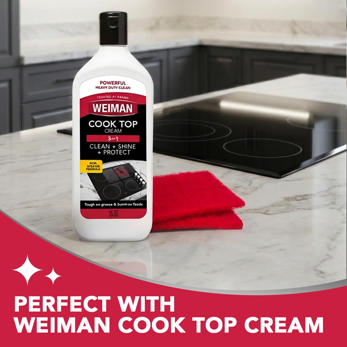Weiman Heavy Duty Glass & Ceramic Cooktop Cleaner, 10 Oz & 3 Scrubbing Pads