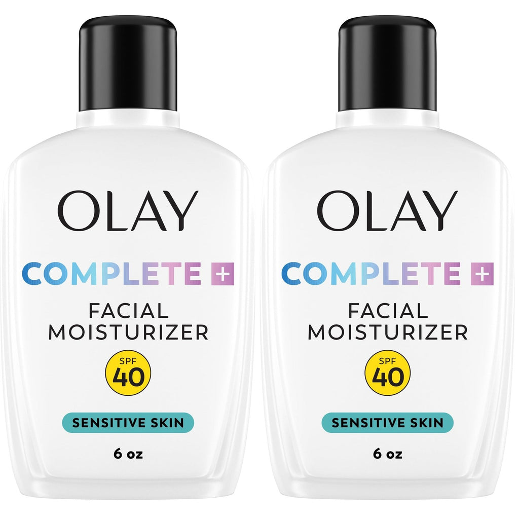 Olay Complete+ Face Moisturizer with Sunscreen SPF 40, For Sensitive Skin, Broad Spectrum Sun Protection, Fragrence-Free - No White Cast on All Tones, Nourishes Moisture Barrier - Ceramides, 6 Oz