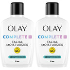 Olay Complete+ Face Moisturizer with Sunscreen SPF 40, For Sensitive Skin, Broad Spectrum Sun Protection, Fragrence-Free - No White Cast on All Tones, Nourishes Moisture Barrier - Ceramides, 6 Oz