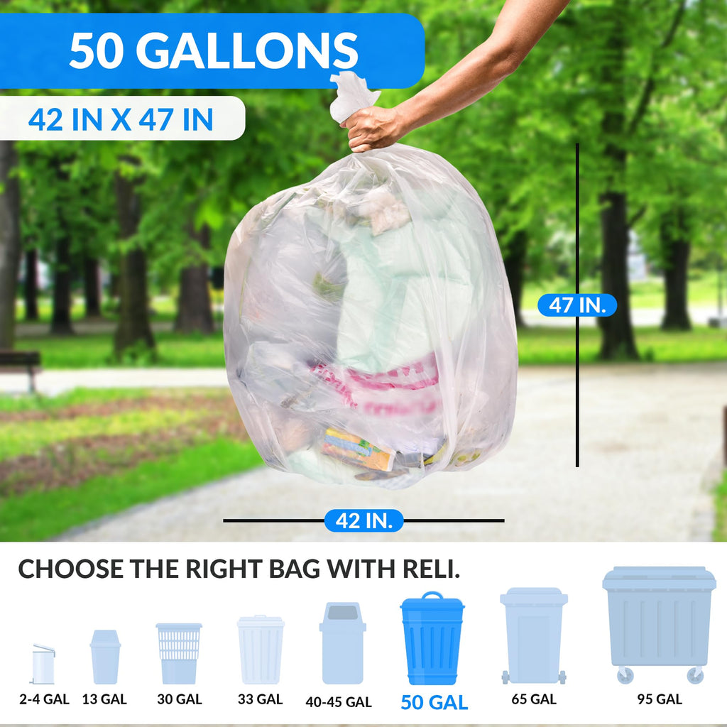 Reli. 50 Gallon Trash Bags Heavy Duty | Made in USA