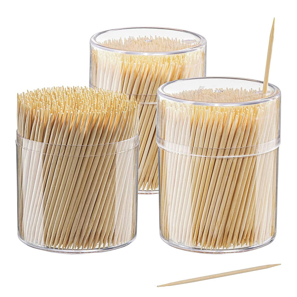 GUSTO Wooden Bamboo Toothpicks [1500 Count] Round Double-Pointed
