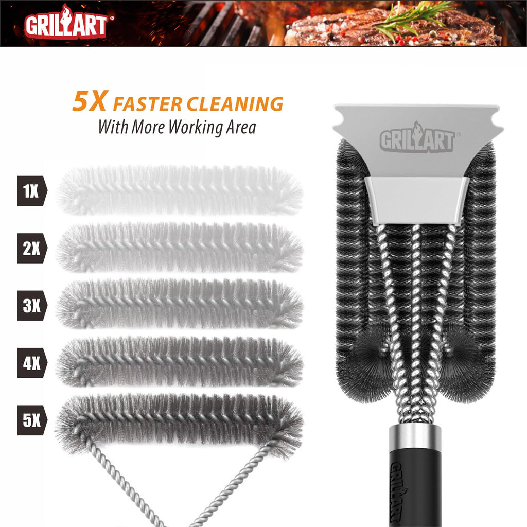 GRILLART Grill Brush and Scraper,18'' Deluxe Adjustable Handle BBQ Cleaner