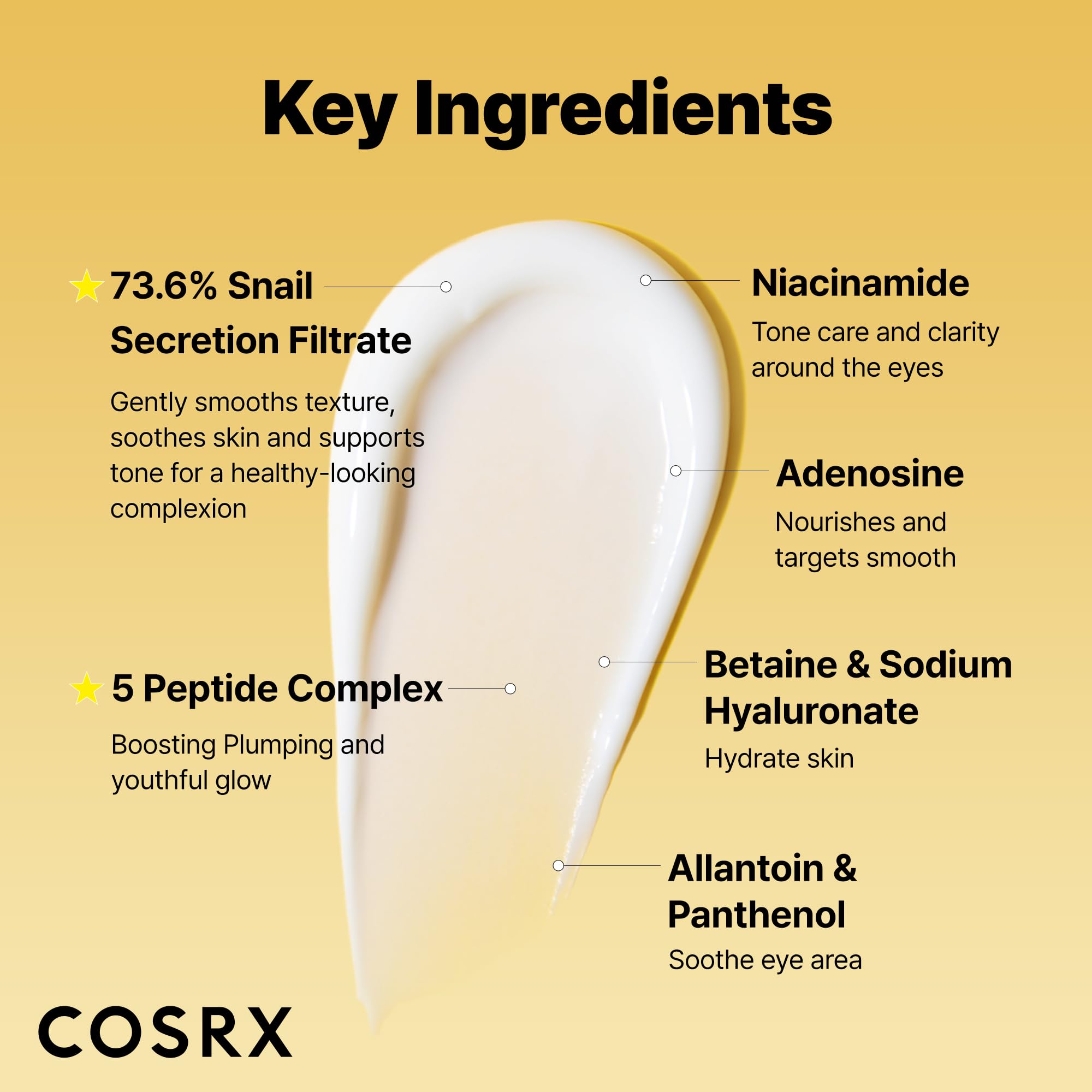 COSRX Snail Mucin Peptide Under Eye Cream for Anti-aging, 0.84 oz | 73.7% Snail Mucin, 5X Peptide and Niacinamide, Eye Care, Korean Eye Cream for Dark Circles, Korean Skin Care