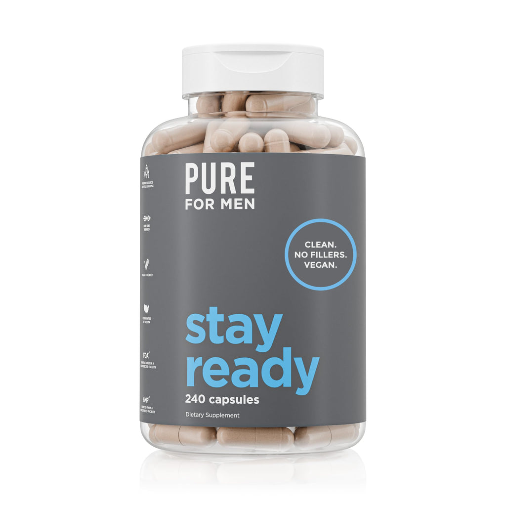 Pure for Men Stay Ready Fiber Supplement Psyllium Husk (120 Vegan Capsules) | Daily Fiber Pills for Men, Psyllium Husk, Aloe Vera, Chia & Flax, Digestive Regularity, Gut Health & Bloating Relief, Vegan
