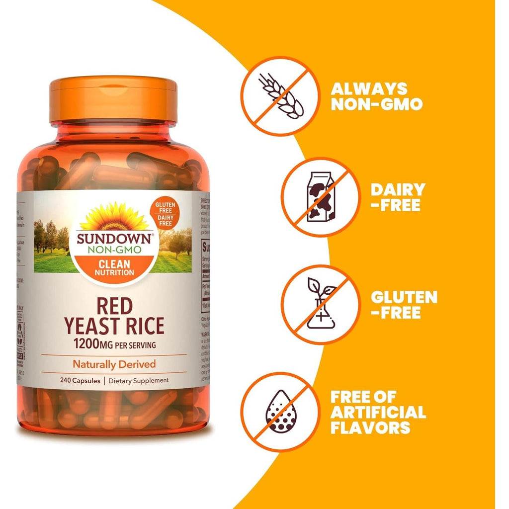 Buy now Sundown Red Yeast Rice 1200 mg, 240 Capsules at indiglob india