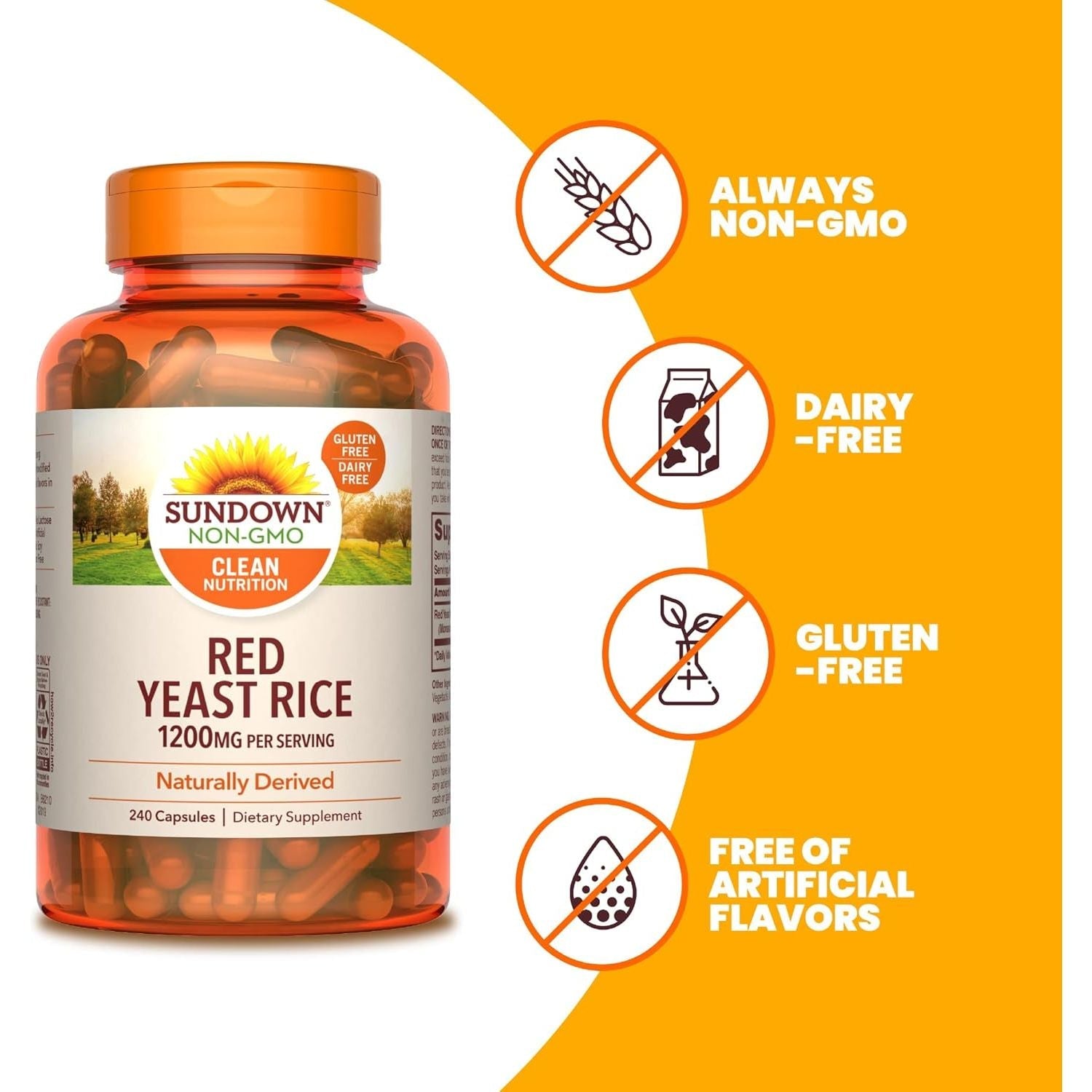 Buy now Sundown Red Yeast Rice 1200 mg, 240 Capsules at indiglob india