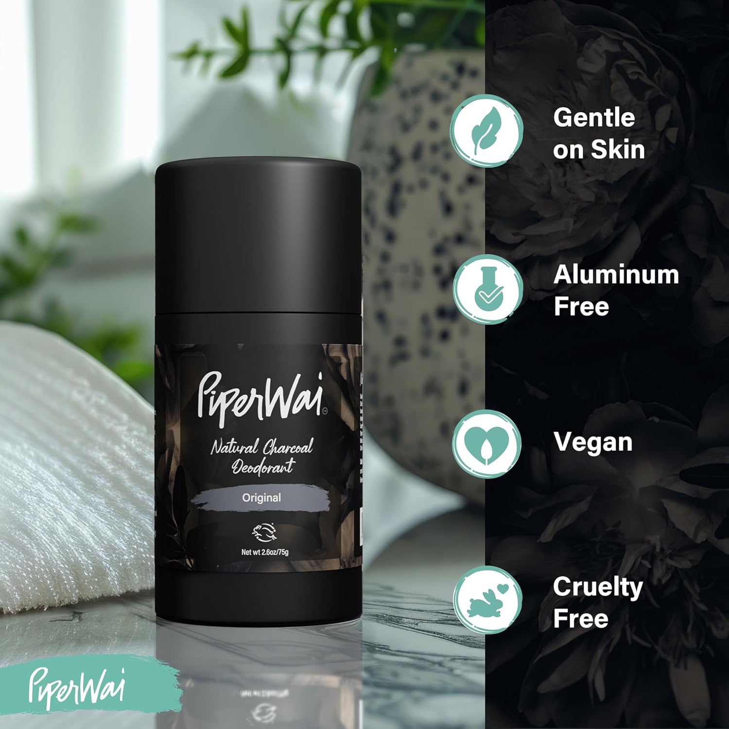 Buy now PiperWai Natural Deodorant w/Activated Charcoal | Odor Protection, Vegan, Aluminum Free, Shark Tank Product for Women & Men | Great for Travel, & Gifts | 2.6 oz (75g) Original Scented Stick at indiglob india