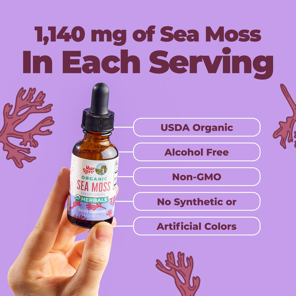 MARYRUTH'S Organic Irish Sea Moss Liquid Drops, Unflavored, 1 Fl Oz | Chondrus Crispus, Wild Harvested, For Adults & Kids Ages 14+, Sugar Free, Vegan