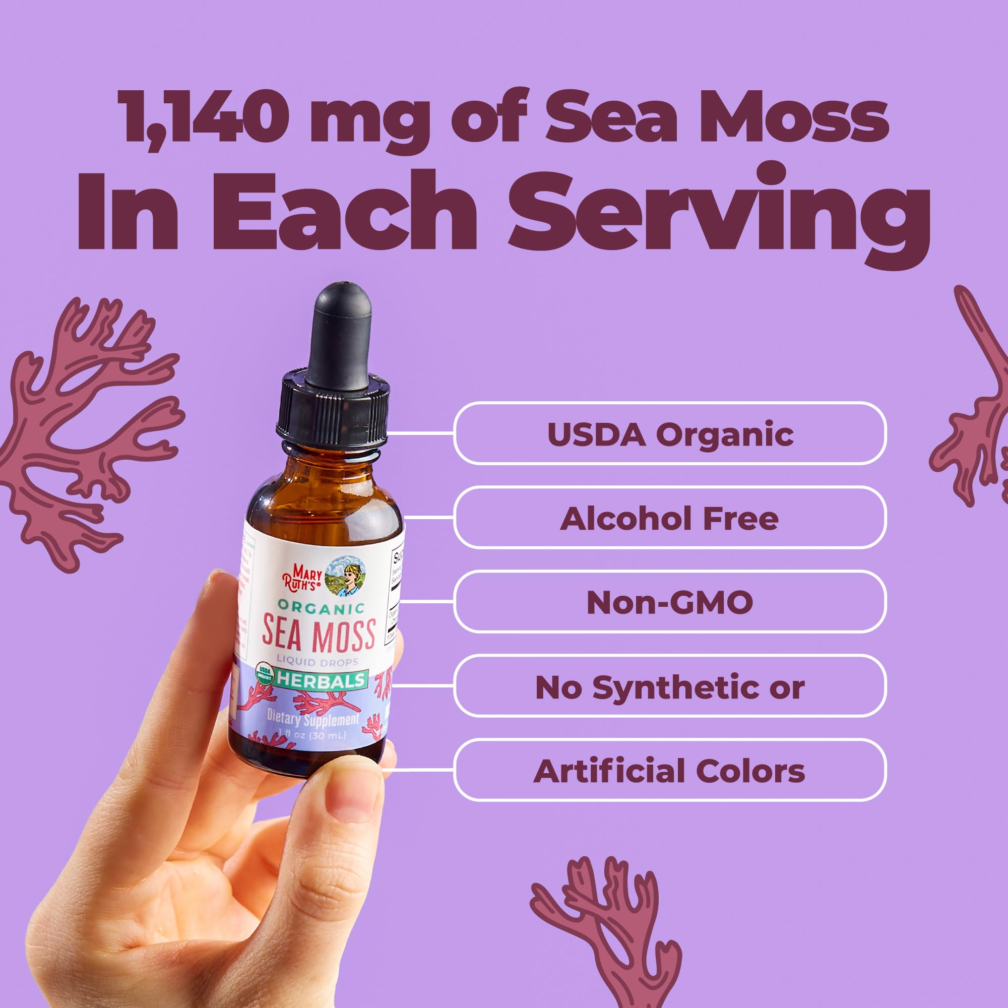 MARYRUTH'S Organic Irish Sea Moss Liquid Drops, Unflavored, 1 Fl Oz | Chondrus Crispus, Wild Harvested, For Adults & Kids Ages 14+, Sugar Free, Vegan
