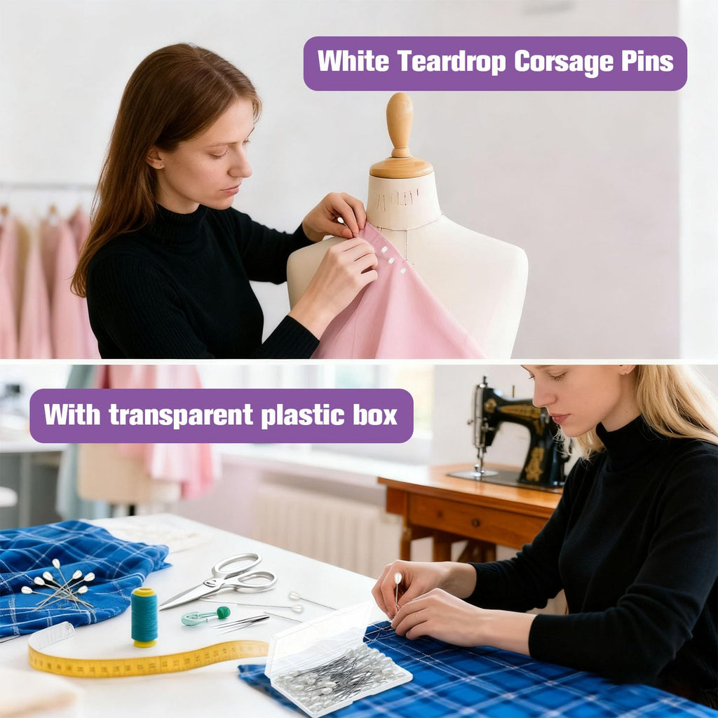 White Teardrop Corsage Pins, Pearl Pins, Boutonniere Pins for Women Wedding, Long Sewing Pins for Jewelry DIY, Bridal Bouquet & Floral Decoration, Sewing Crafts, Accessories (100 Pcs, 1 Box)