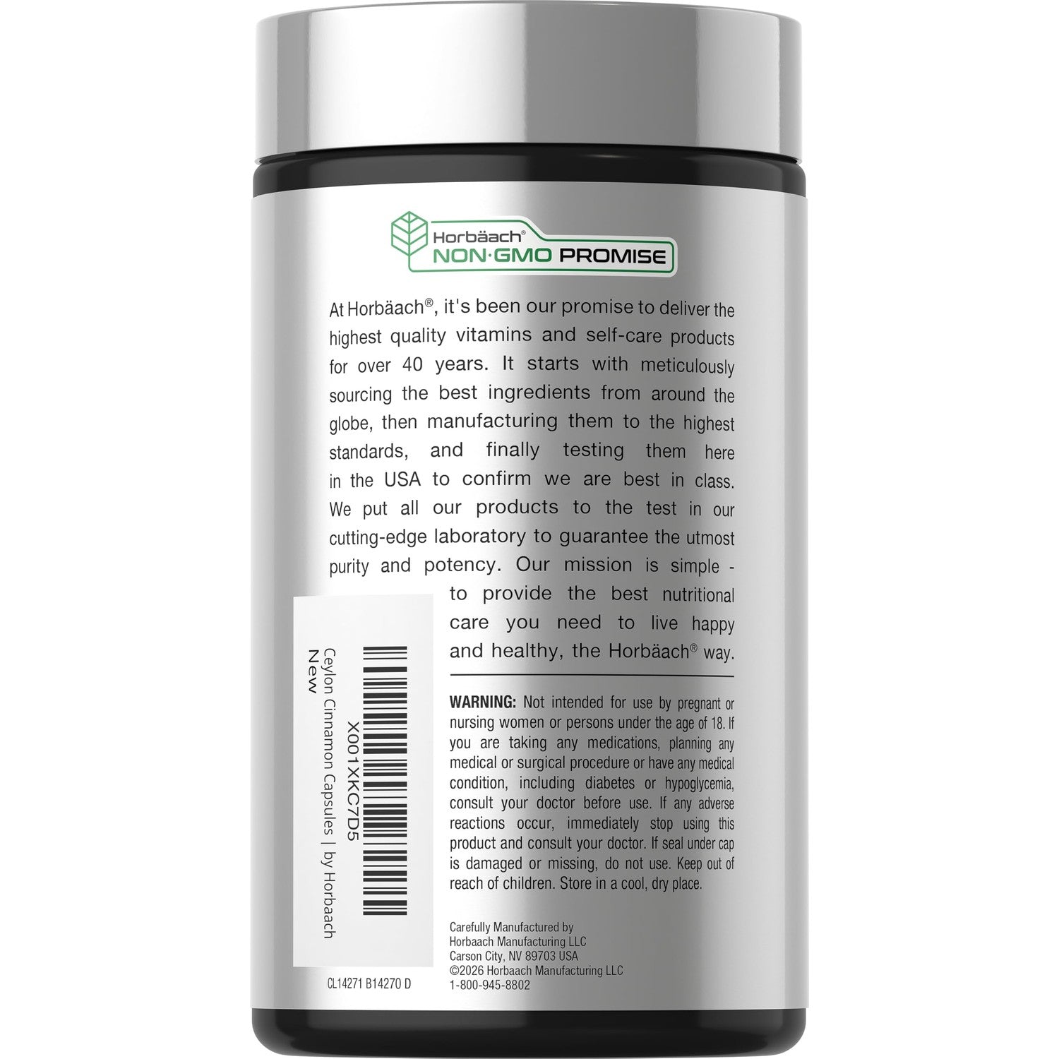 Horbäach Ceylon Cinnamon Supplement | 150 Capsules | Herbal Extract Pills | Non-GMO & Gluten Free