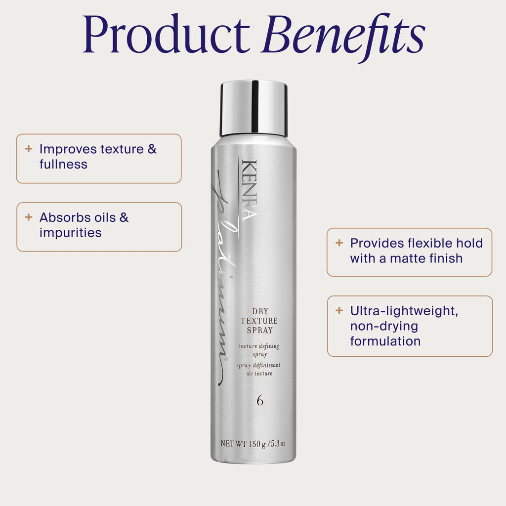 Kenra Platinum Dry Texture Spray 6 | Texture Defining Styler | Increases Texture & Fullness | Absorbs Oils & Impurities | Ultra-Lightweight, Non-Drying Formulation | All Hair Types