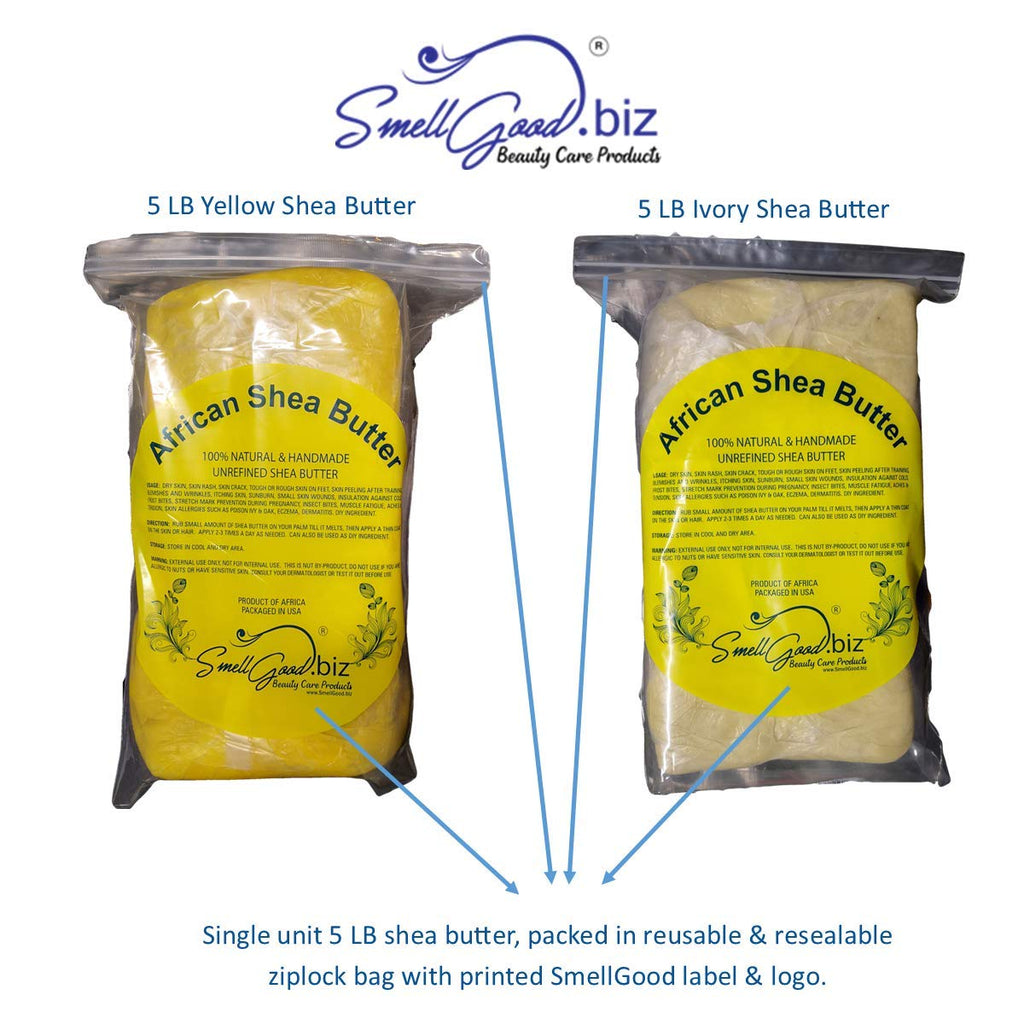 Buy now SmellGood Raw Unrefined African Shea Butter 5lb Block Soft & Creamy (YELLOW) at indiglob india