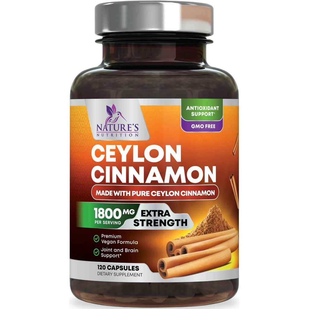 Organic Ceylon Cinnamon Capsules - Extra Strength Certified Organic Ceylon Cinnamon Supplement 1800mg Per Serving - Energy & Heart Support Antioxidant Pill for Women & Men, Bottled USA - 120 Capsules