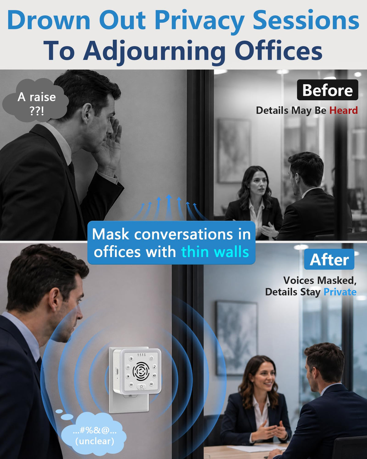 Office Privacy & Noise Canceling White Noise Machine: 90dB 30-Level Volume