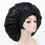 Buy now Satin Bonnet Silk for Hair Sleeping: Women Tie Bonnets Adjustable Night Cap Jumbo Size Comfortable Wide Band for Braids Curly Long Hair (Black) at indiglob india